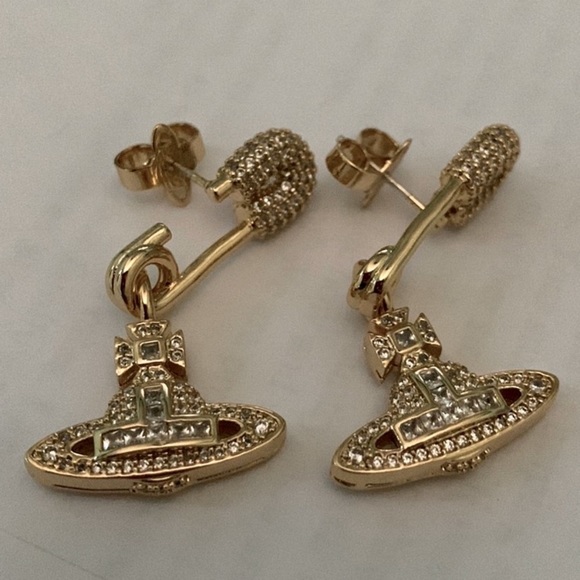 crystal Saturn orb safety pin drop earrings from Vivienne Westwood - Picture 7 of 10